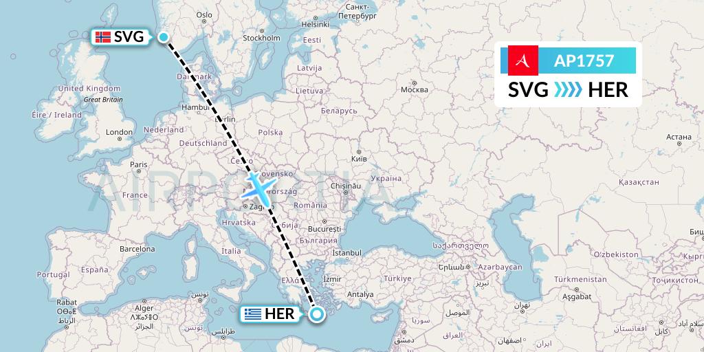 AP1757 AlbaStar Flight Map: Stavanger to Heraklion