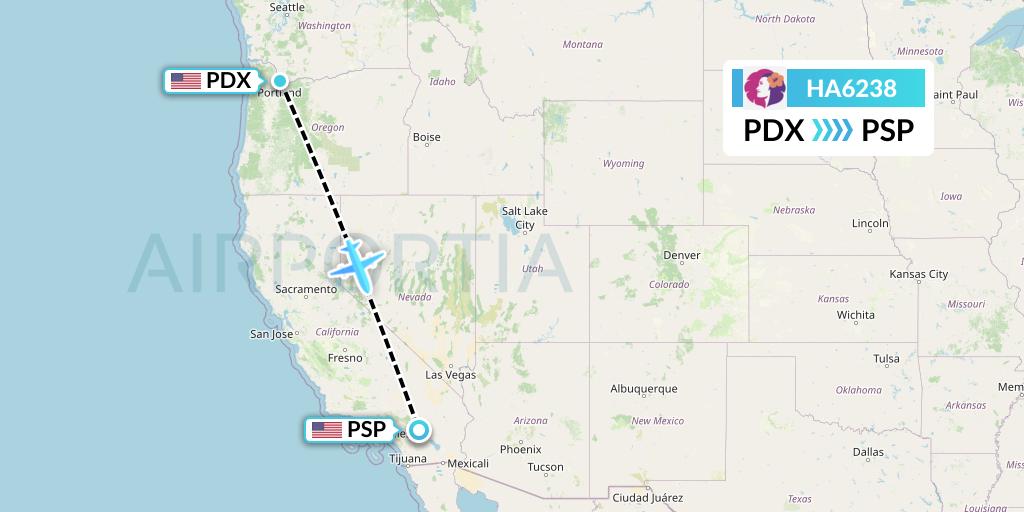 HA6238 Hawaiian Airlines Flight Map: Portland to Palm Springs