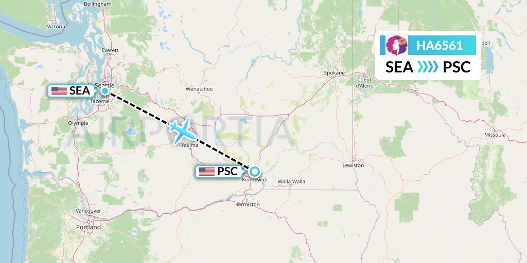 HA6561 Hawaiian Airlines Flight Map: Seattle to Pasco