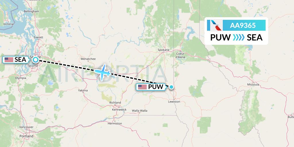AA9365 American Airlines Flight Map: Pullman to Seattle