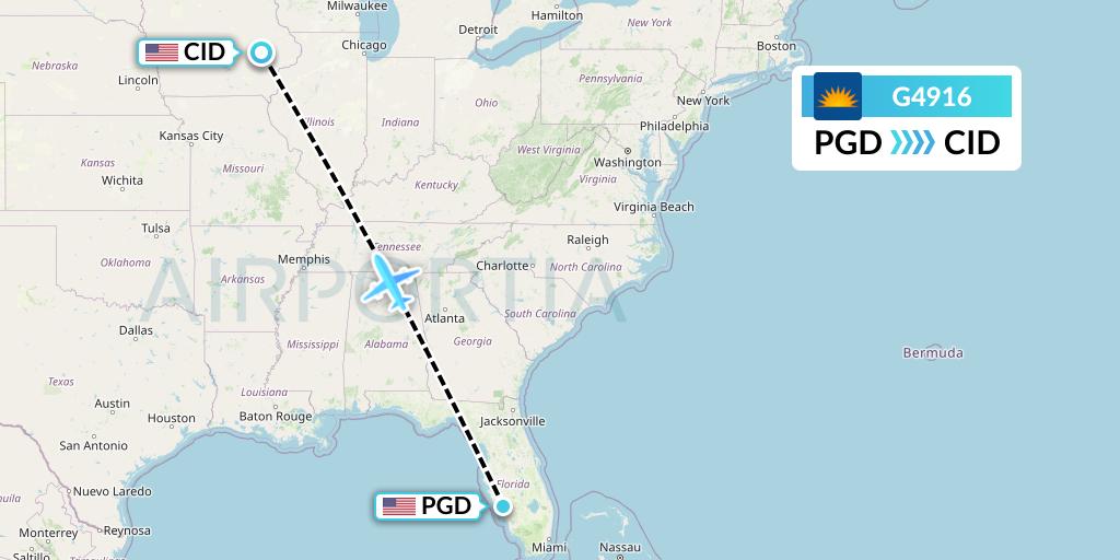 G4916 Allegiant Air Flight Map: Punta Gorda to Cedar Rapids