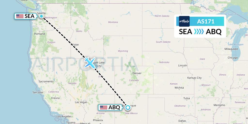 AS171 Alaska Airlines Flight Map: Seattle to Albuquerque