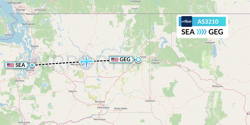 AS3210 Alaska Airlines Flight Map: Seattle to Spokane