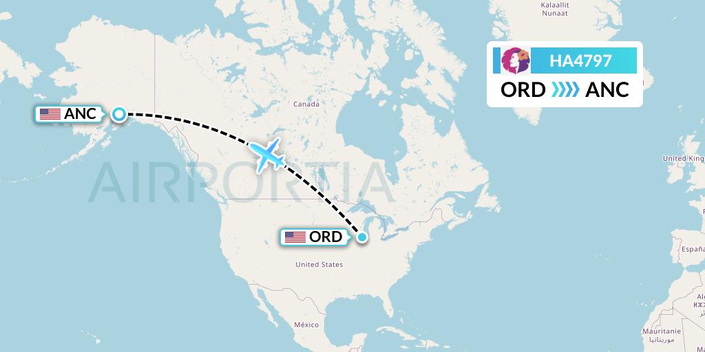 HA4797 Hawaiian Airlines Flight Map: Chicago to Anchorage