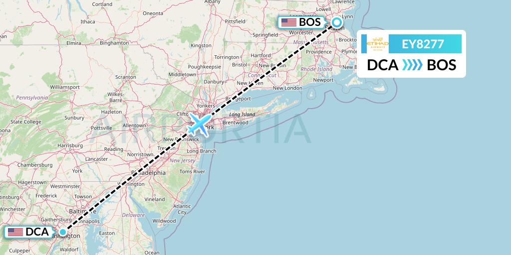 EY8277 Etihad Airways Flight Map: Washington to Boston