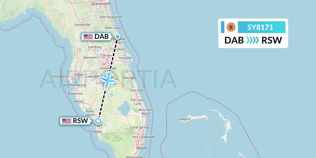SY8171 Sun Country Airlines Flight Map: Daytona Beach to Fort Myers