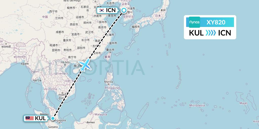 XY820 Flynas Flight Map: Kuala Lumpur to Seoul