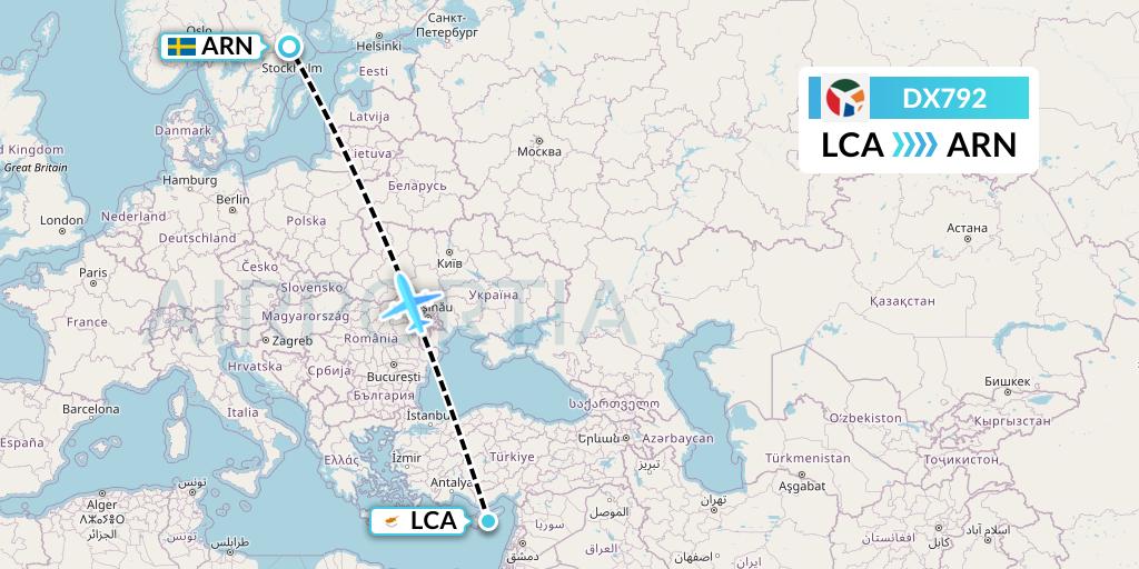 DX792 Danish Air Transport Flight Map: Larnaca to Stockholm
