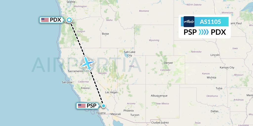 AS1105 Alaska Airlines Flight Map: Palm Springs to Portland