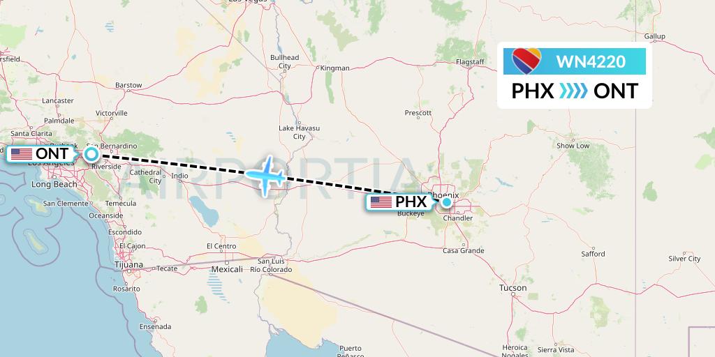 WN4220 Southwest Airlines Flight Map: Phoenix to Ontario