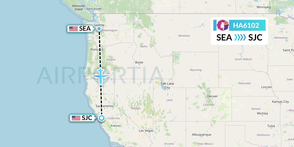 HA6102 Hawaiian Airlines Flight Map: Seattle to San Jose