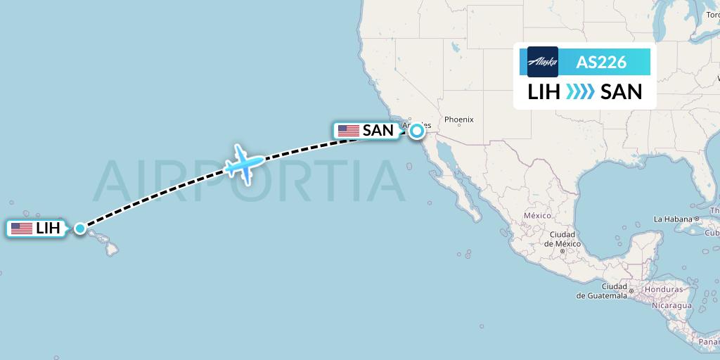 AS226 Alaska Airlines Flight Map: Lihue to San Diego