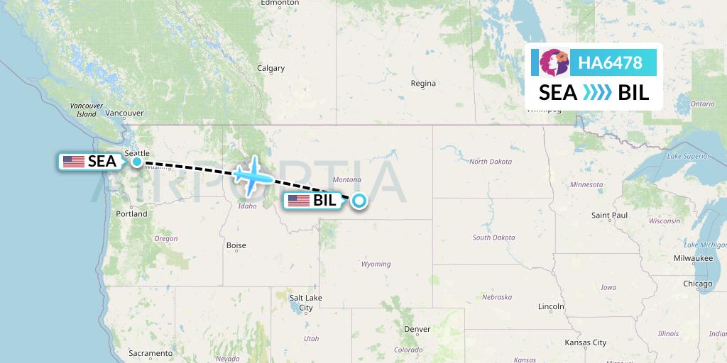 HA6478 Hawaiian Airlines Flight Map: Seattle to Billings