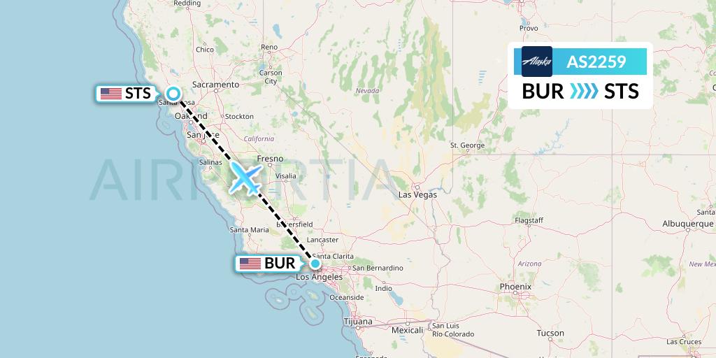 AS2259 Alaska Airlines Flight Map: Burbank to Santa Rosa
