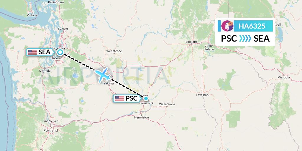 HA6325 Hawaiian Airlines Flight Map: Pasco to Seattle