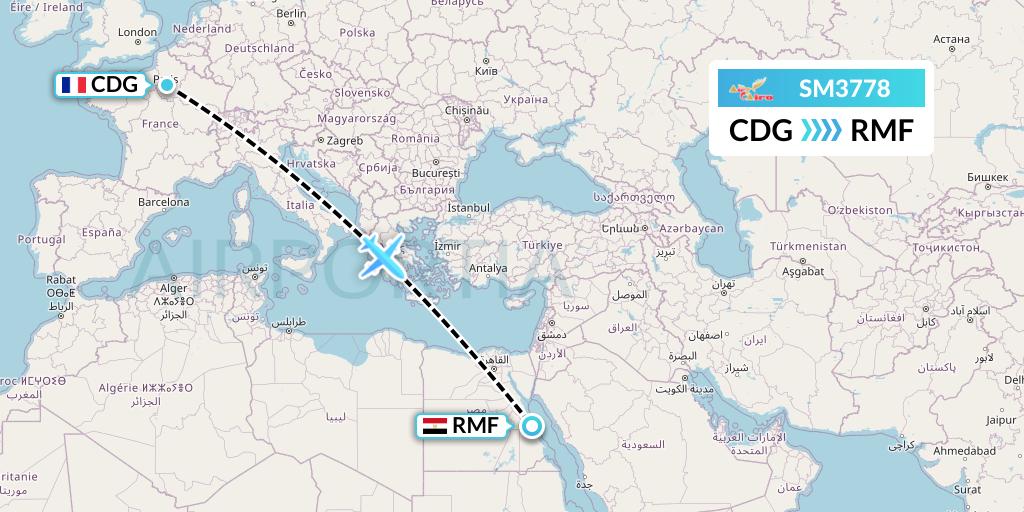 SM3778 Air Cairo Flight Map: Paris to Marsa Alam