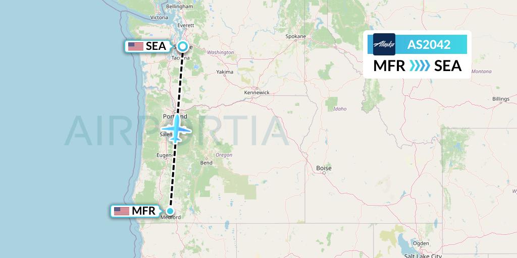 AS2042 Alaska Airlines Flight Map: Medford to Seattle