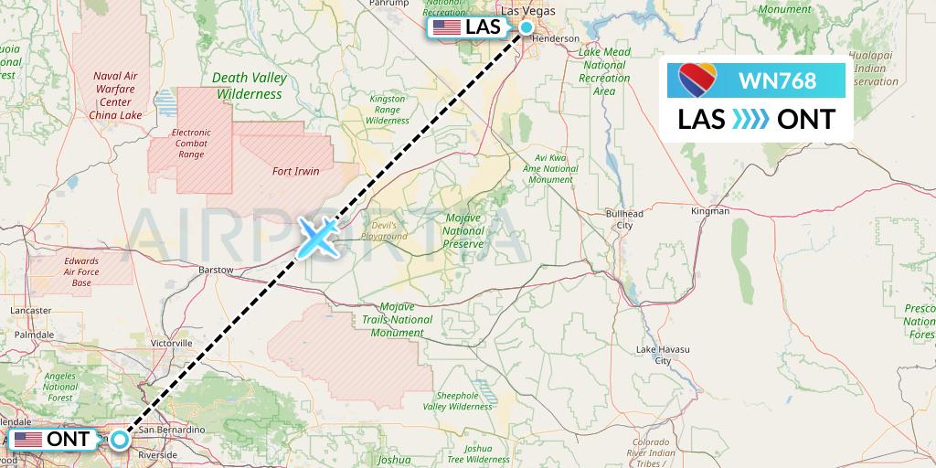WN768 Southwest Airlines Flight Map: Las Vegas to Ontario