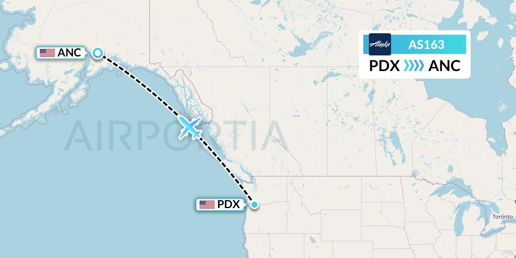 AS163 Alaska Airlines Flight Map: Portland to Anchorage