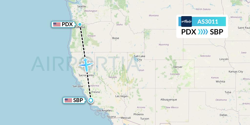 AS3011 Alaska Airlines Flight Map: Portland to San Luis Obispo