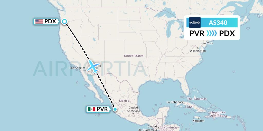 AS340 Alaska Airlines Flight Map: Puerto Vallarta to Portland