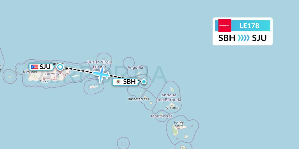 LE178 Lugansk Airlines Flight Map: St. Jean to San Juan