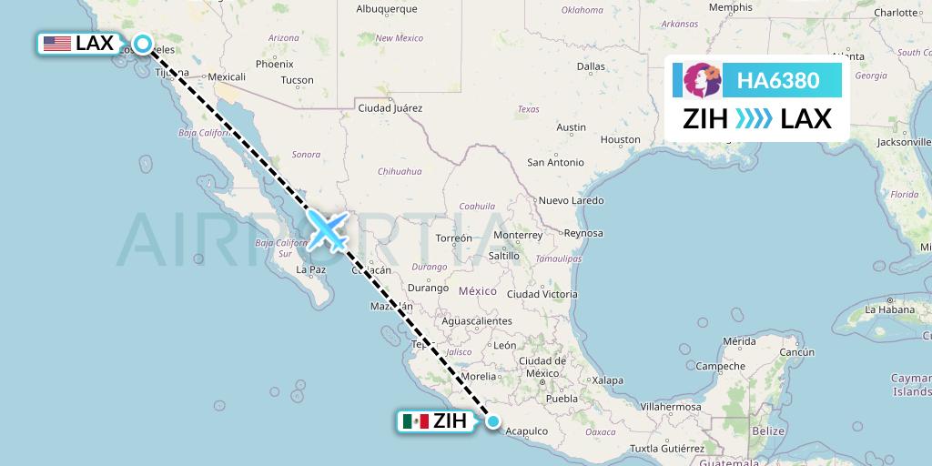 HA6380 Hawaiian Airlines Flight Map: Zihuatanejo to Los Angeles