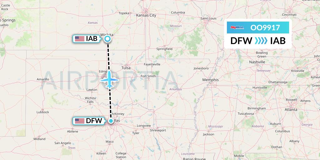 OO9917 SkyWest Airlines Flight Map: Dallas to Wichita