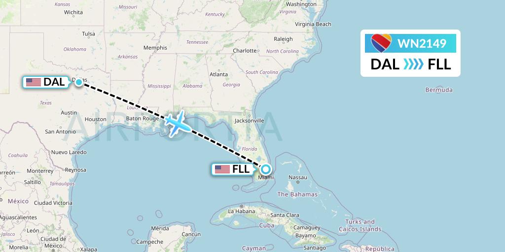 WN2149 Southwest Airlines Flight Map: Dallas to Fort Lauderdale