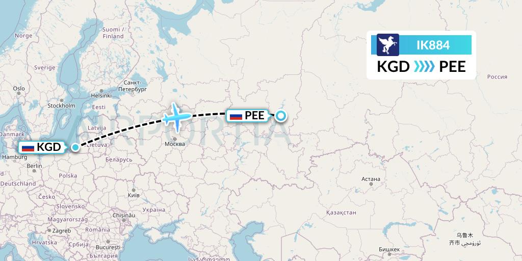 IK884 Air Kiribati Flight Map: Kaliningrad to Perm