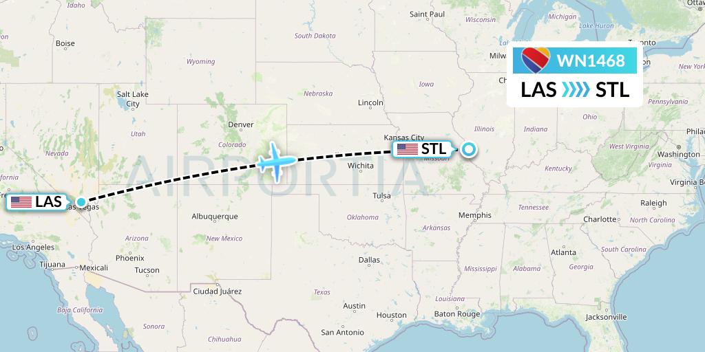 WN1468 Southwest Airlines Flight Map: Las Vegas to St. Louis