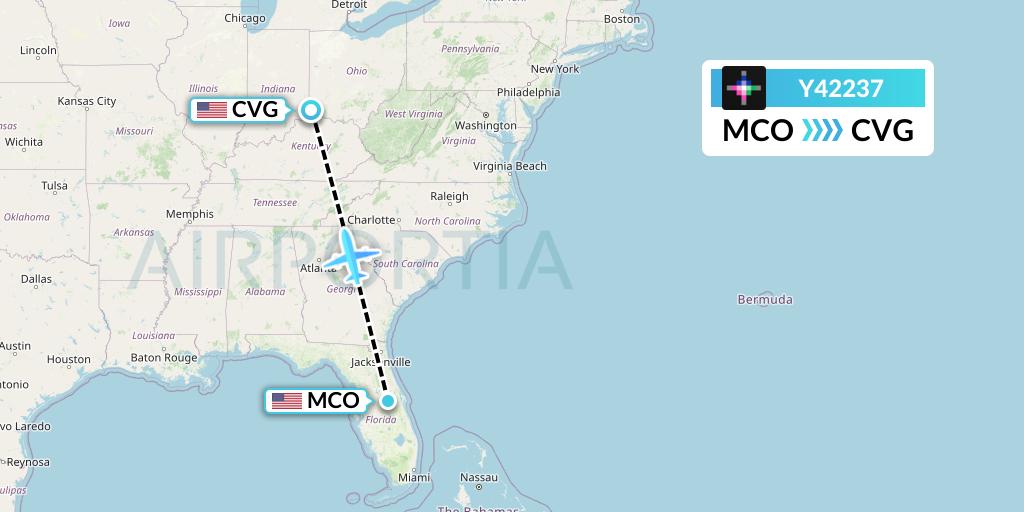 Y42237 Volaris Flight Map: Orlando to Cincinnati
