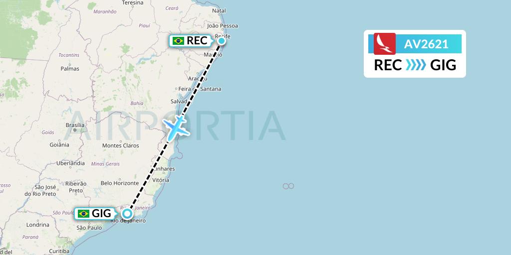 AV2621 Avianca Flight Map: Recife to Rio de Janeiro