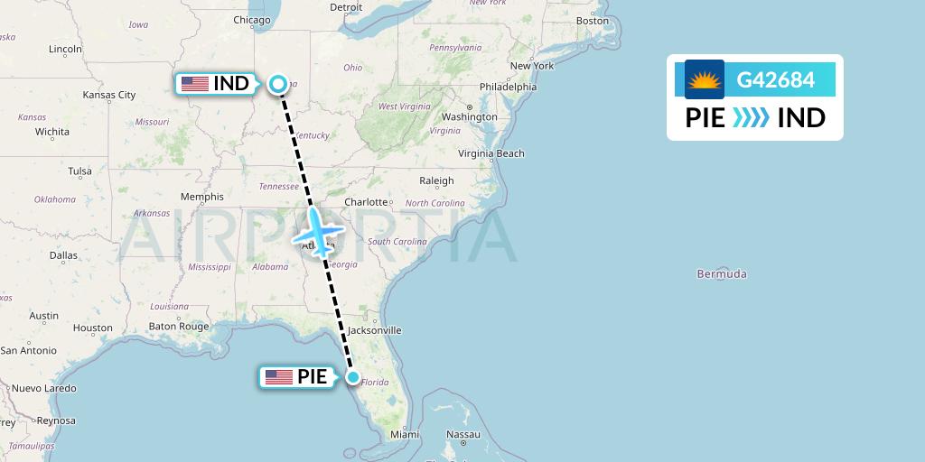 G42684 Allegiant Air Flight Map: St. Petersburg to Indianapolis