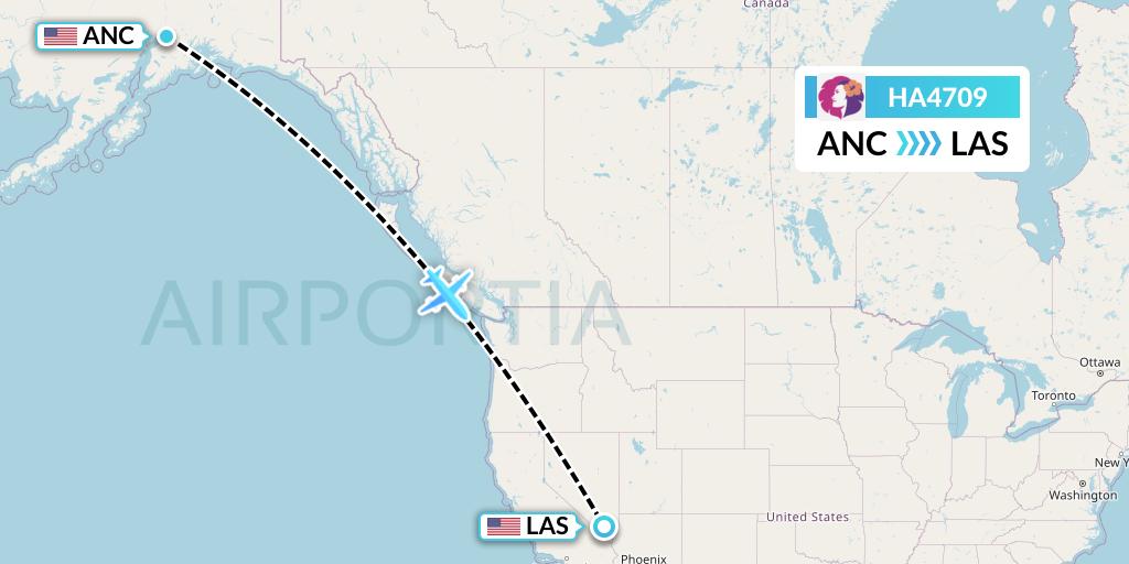 HA4709 Hawaiian Airlines Flight Map: Anchorage to Las Vegas