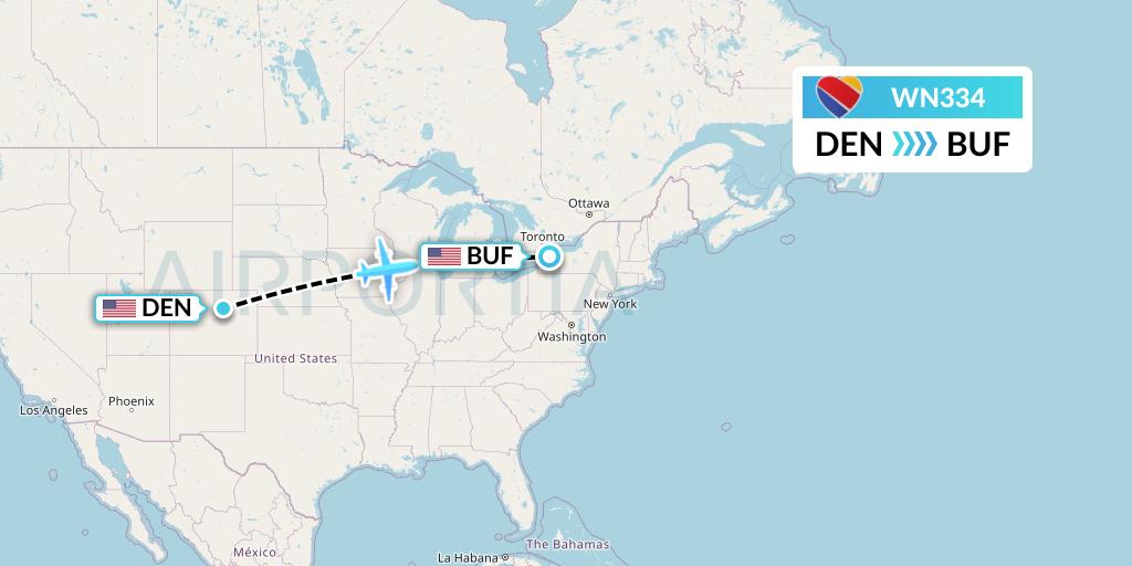 WN334 Southwest Airlines Flight Map: Denver to Buffalo