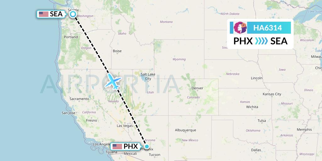 HA6314 Hawaiian Airlines Flight Map: Phoenix to Seattle