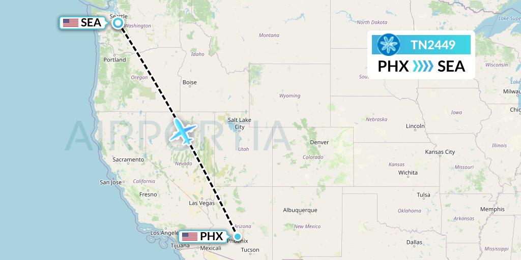 TN2449 Air Tahiti Nui Flight Map: Phoenix to Seattle