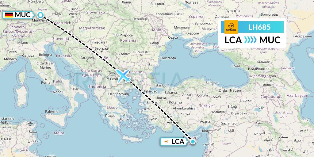 LH685 Lufthansa Flight Map: Larnaca to Munich