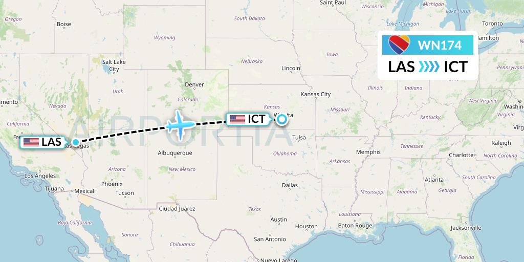 WN174 Southwest Airlines Flight Map: Las Vegas to Wichita