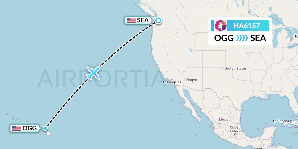 HA6157 Hawaiian Airlines Flight Map: Kahului to Seattle