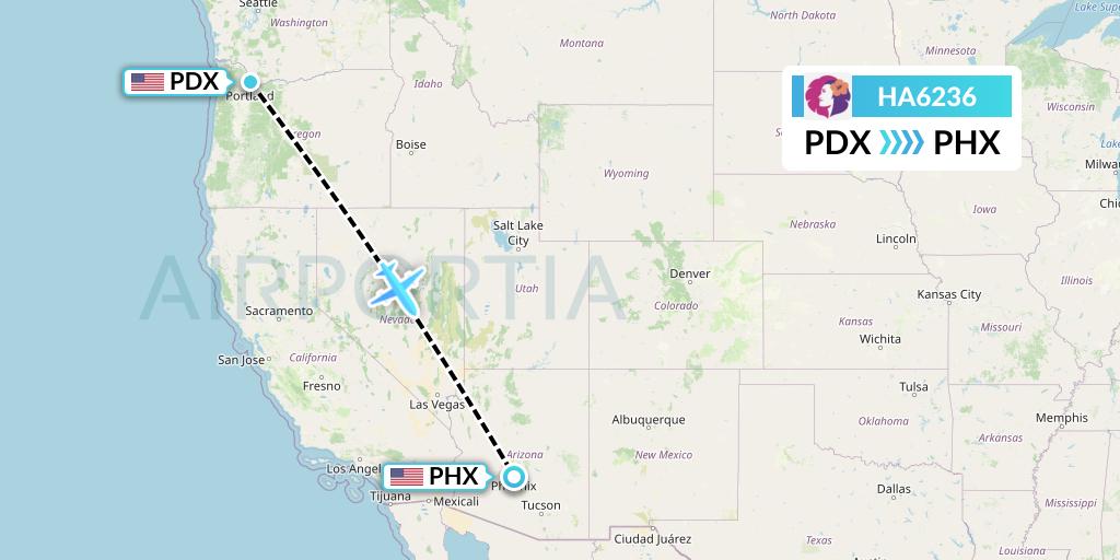 HA6236 Hawaiian Airlines Flight Map: Portland to Phoenix