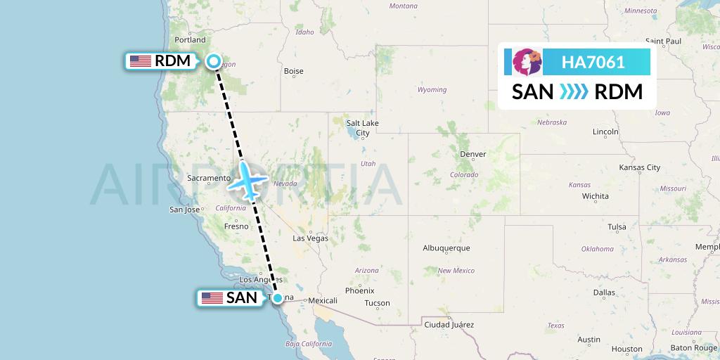 HA7061 Hawaiian Airlines Flight Map: San Diego to Redmond