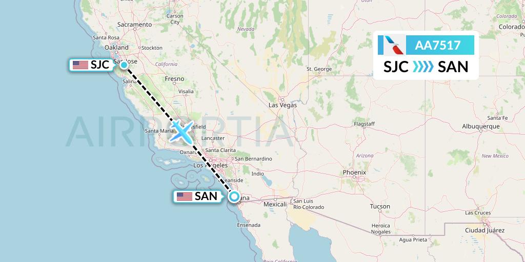 AA7517 American Airlines Flight Map: San Jose to San Diego