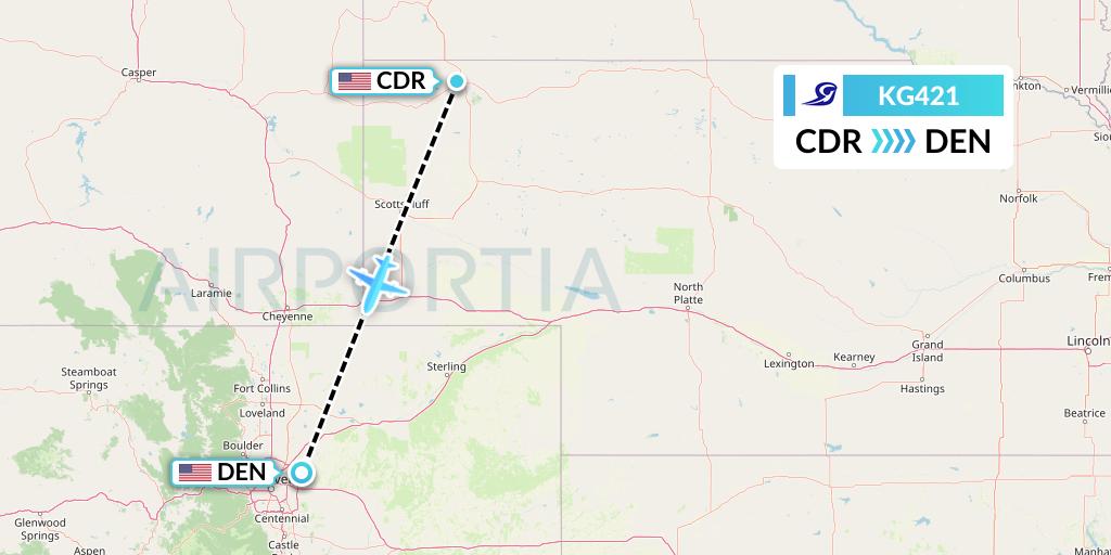 KG421 Key Lime Air Flight Map: Chadron to Denver