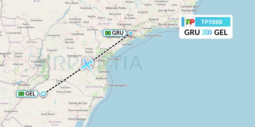 TP5888 TAP Portugal Flight Map: Sao Paulo to Santo Angelo