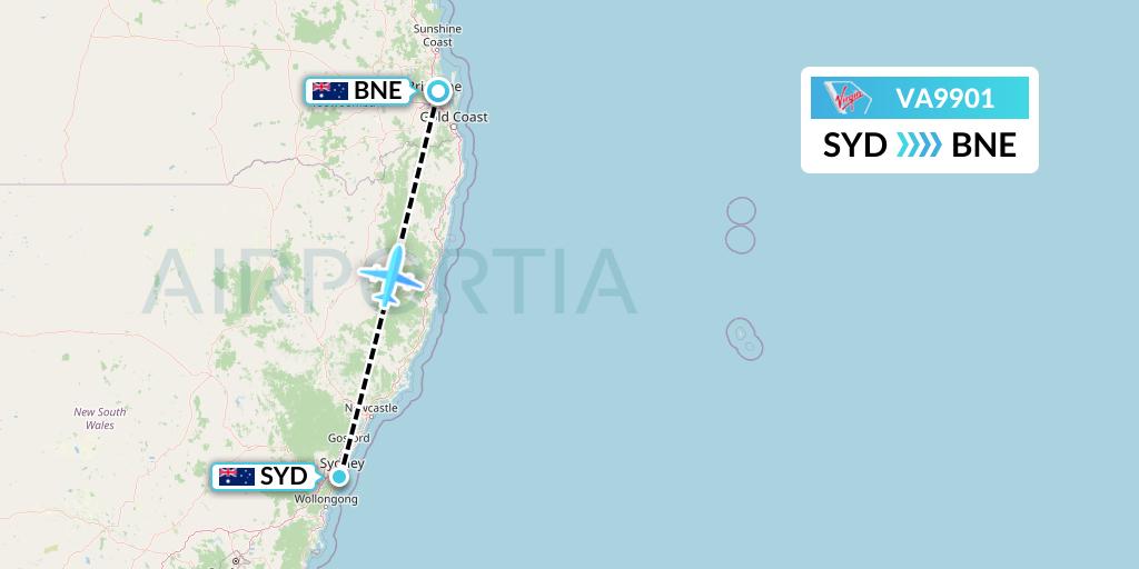 VA9901 Virgin Australia Flight Map: Sydney to Brisbane