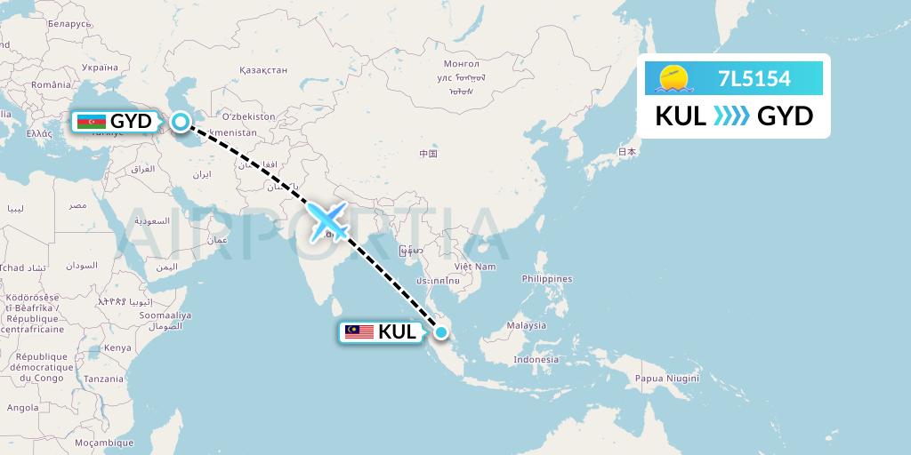 7L5154 Silk Way West Airlines Flight Map: Kuala Lumpur to Baku
