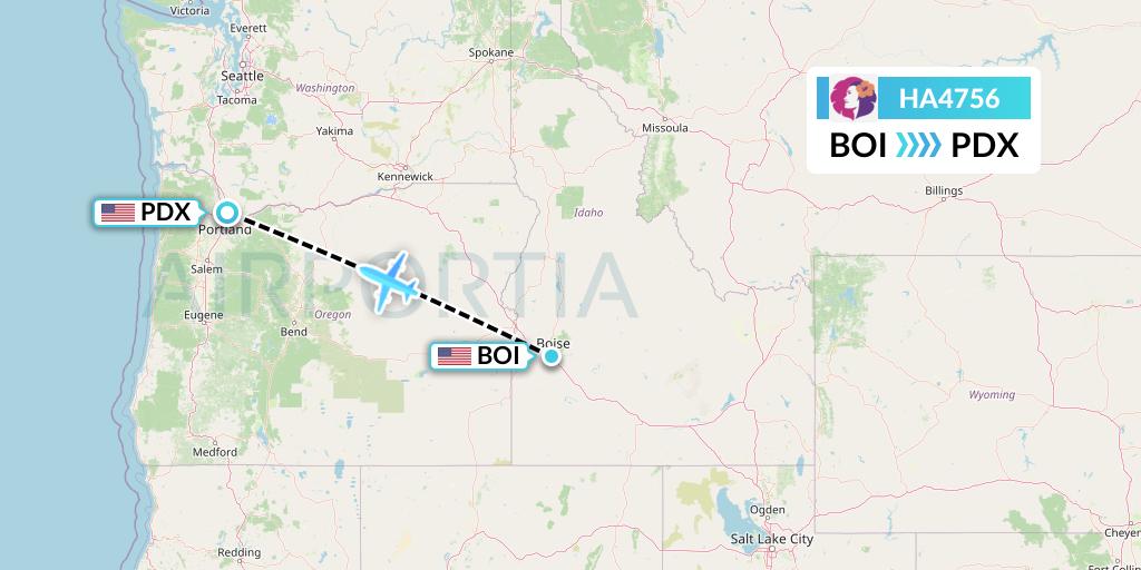 HA4756 Hawaiian Airlines Flight Map: Boise to Portland