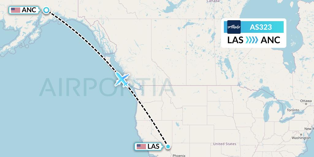 AS323 Alaska Airlines Flight Map: Las Vegas to Anchorage